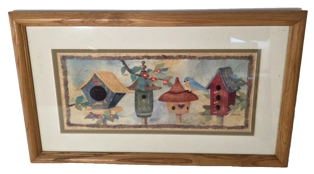 Mary Ann June Birdhouse Bluebird Framed Print Wall Art 17x10